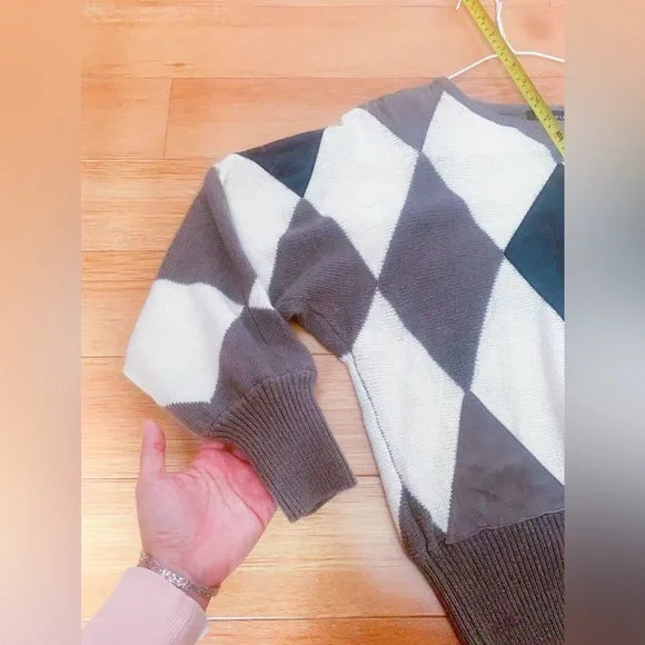 Vintage I.B. Diffusion Argyle Sweater Women’s M Angora Blend Made in Hong Kong